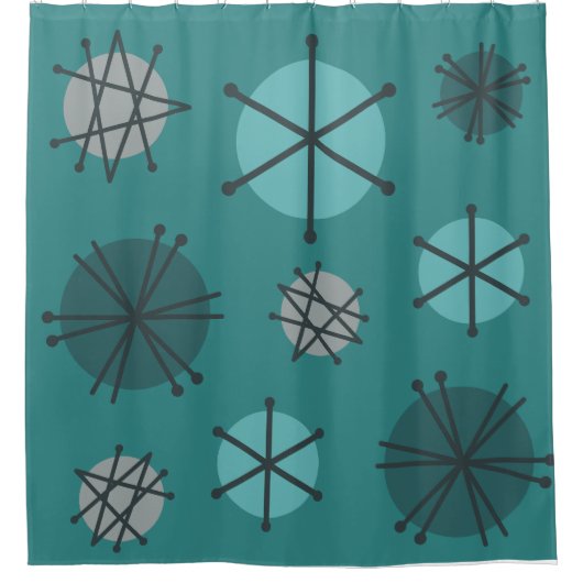 Midden-eeuwse moderne Starbursts Blauwgroen Douchegordijn (Voorkant)