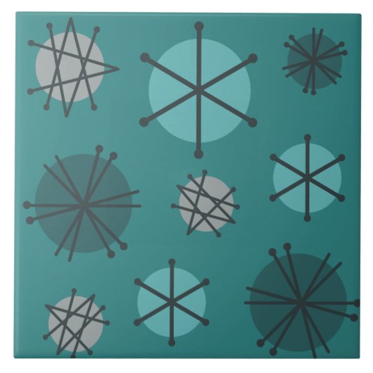 Midden-eeuwse moderne Starbursts Blauwgroen Tegeltje (Voorkant)