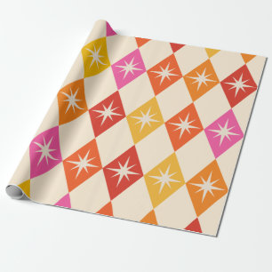 Midden-eeuwse moderne Starbursts op Retro Diamonds Cadeaupapier