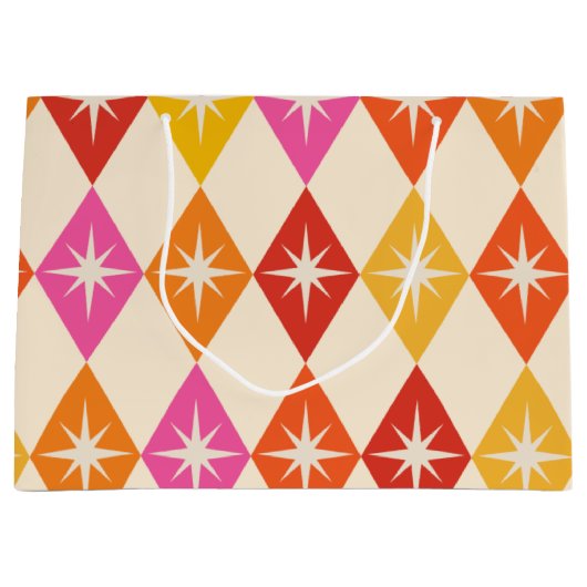 Midden-eeuwse moderne Starbursts op Retro Diamonds Groot Cadeauzakje (Voorkant)