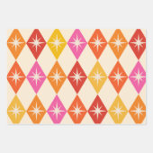 Midden-eeuwse moderne Starbursts op Retro Diamonds Inpakpapier Vel (Voorkant 3)