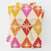 Midden-eeuwse moderne Starbursts op Retro Diamonds Inpakpapier Vel (In situ)