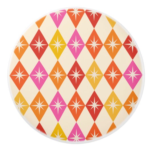 Midden-eeuwse moderne Starbursts op Retro Diamonds Keramische Knop (Voorkant)