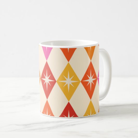Midden-eeuwse moderne Starbursts op Retro Diamonds Koffiemok (Voorkant rechts)