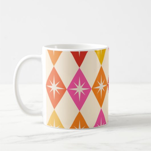 Midden-eeuwse moderne Starbursts op Retro Diamonds Koffiemok (Links)