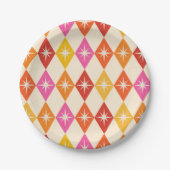 Midden-eeuwse moderne Starbursts op Retro Diamonds Papieren Bordje (Voorkant)