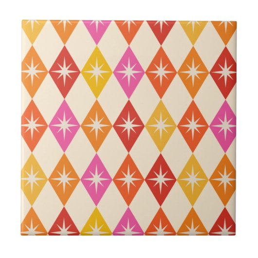 Midden-eeuwse moderne Starbursts op Retro Diamonds Tegeltje (Voorkant)