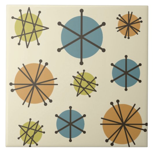 Midden-eeuwse moderne Starbursts veelkleurige Tegeltje (Voorkant)