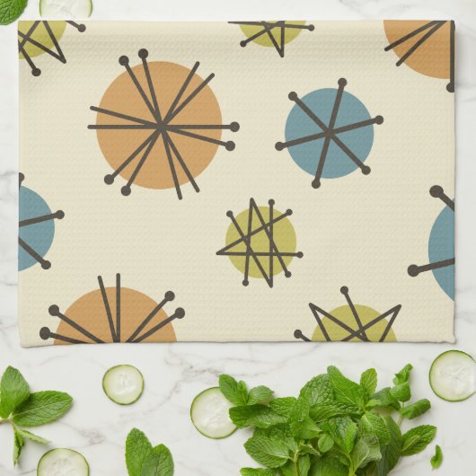 Midden-eeuwse moderne Starbursts veelkleurige Theedoek (Gevouwen)