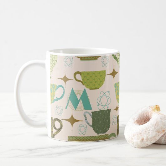 Midden-eeuwse moderne theekopje Monogram Mok (Met donut)