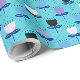 Midden-eeuwse moderne tulp - Blauw Cadeaupapier