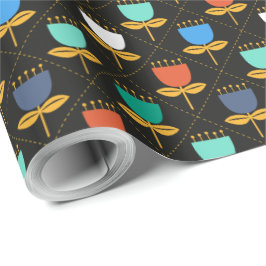 Midden-eeuwse moderne tulp - zwart cadeaupapier