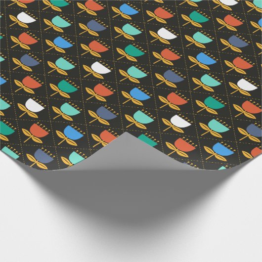 Midden-eeuwse moderne tulp - zwart cadeaupapier (Hoek)