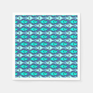 Midden-eeuwse moderne vis, blauw en aqua servetten