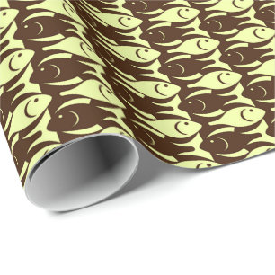 Midden-eeuwse moderne vis, bruin en geel cadeaupapier