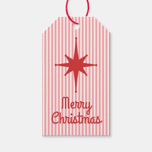 Midden-eeuwse moderne vrolijke kerst retro cadeaulabel (Voorkant)