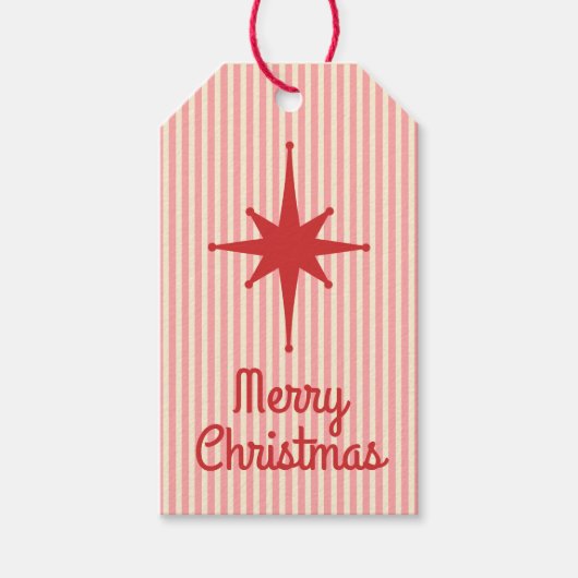 Midden-eeuwse moderne vrolijke kerst retro cadeaulabel (Voorkant)