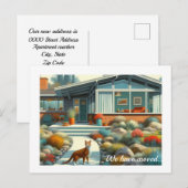 Midden-eeuwse moderne woning met kat  aankondigingskaart (Voorkant / Achterkant)