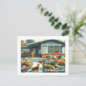 Midden-eeuwse moderne woning met kat  aankondigingskaart (Staand voorkant)