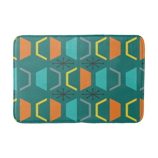 Midden-eeuwse moderne zeshoeken Blauwgroen Badmat (Voorkant)