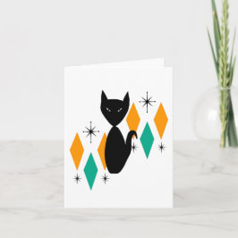 Midden-eeuwse moderne zwarte kat Atomic Era Stars  Kaart