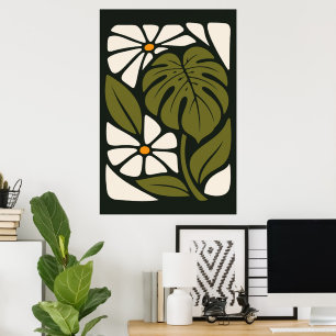 Midden Eeuwse Monstera Botanische Tropische Plant  Poster