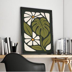 Midden Eeuwse Monstera Botanische Tropische Plant Poster