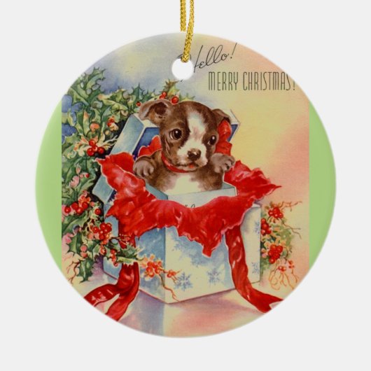 Midden-eeuwse mooie Baby Boston Terrier Keramisch Ornament (Voorkant)