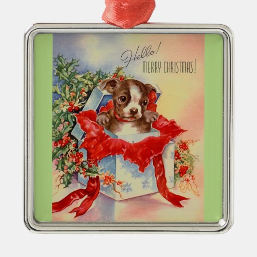 Midden-eeuwse mooie Baby Boston Terrier Metalen Ornament (Voorkant)