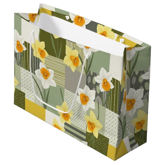 Midden-eeuwse narcis bloempatroon groot cadeauzakje (Voorkant Gekanteld)