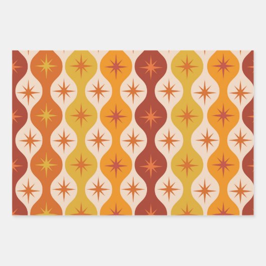 Midden-eeuwse Oranje Starbursts op  Ogee Inpakpapier Vel (Voorkant 3)