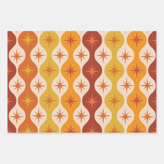 Midden-eeuwse Oranje Starbursts op  Ogee Inpakpapier Vel (Voorkant 2)