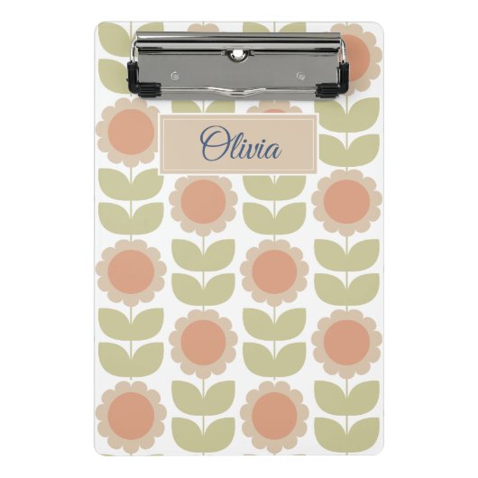 Midden-eeuwse Pastel Roze Retro Bloemmotief Mini Klembord (Voorkant)