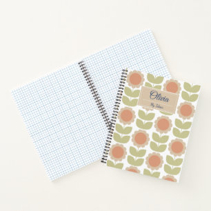 Midden-eeuwse Pastel Roze Retro Bloemmotief Notitieboek