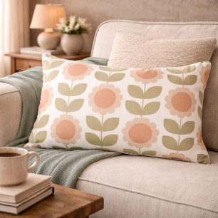 Midden-eeuwse Pastel Roze Retro Bloempatroon Accent Kussen