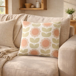 Midden-eeuwse Pastel Roze Retro Bloempatroon Kussen