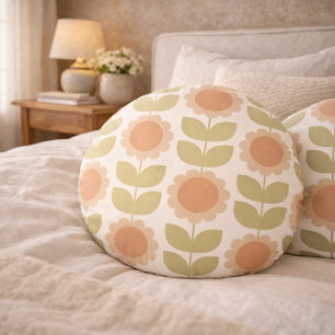 Midden-eeuwse pastelroze retro bloemenpatroon rond kussen
