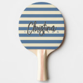 Midden-eeuwse polo capri blauw geschilderde naam tafeltennisbatje (Voorkant)