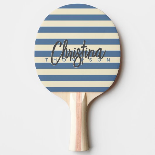 Midden-eeuwse polo capri blauw geschilderde naam tafeltennisbatje (Voorkant)