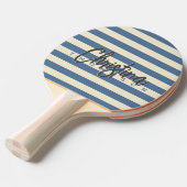 Midden-eeuwse polo capri blauw geschilderde naam tafeltennisbatje (Voorkant Gekanteld)