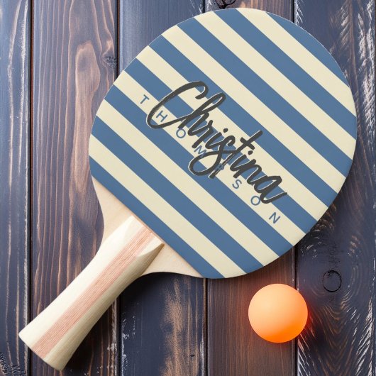 Midden-eeuwse polo capri blauw geschilderde naam tafeltennisbatje