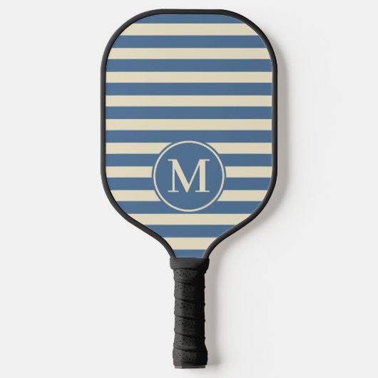 Midden-eeuwse polo gestreepte capri blauw monogram pickleball paddle (Voorkant)