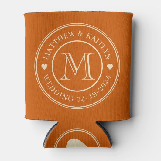 Midden-eeuwse Pompoen Trouw Monogram Hart Blikjeskoeler (Voorkant)