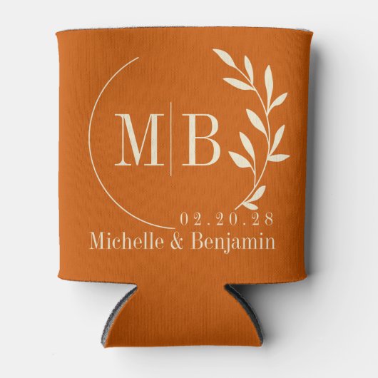 Midden-eeuwse pompoenblad-huwelijksmonogram blikjeskoeler (Voorkant)