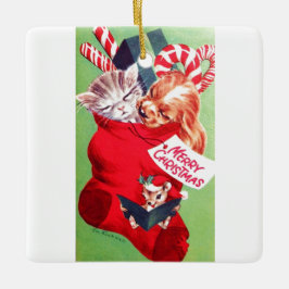  midden-eeuwse prachtige Baby Puppy Kitten Keramisch Ornament