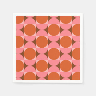 Midden eeuwse Retro Cirkels in roze en oranje Servet