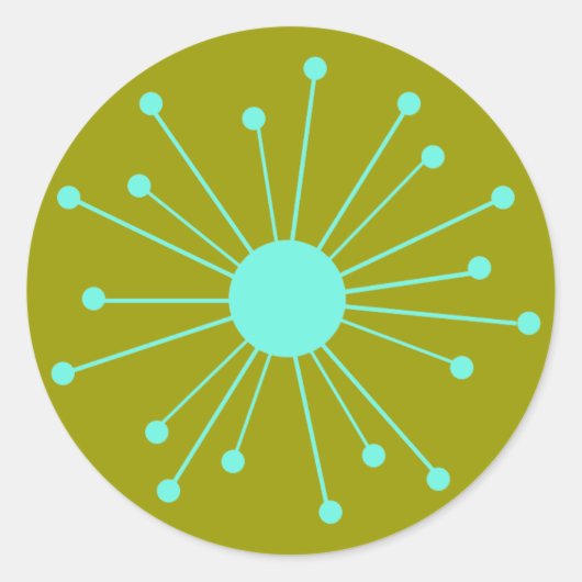 Midden-eeuwse Retro Starburst Ronde Sticker (Voorkant)