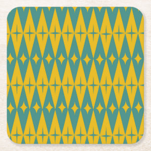 Midden eeuwse retro sterren op Teal mosterd diaman Kartonnen Onderzetters