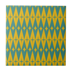 Midden eeuwse retro sterren op Teal mosterd diaman Tegeltje