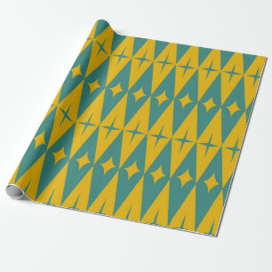 Midden eeuwse retro sterren op turquoise mosterd d cadeaupapier